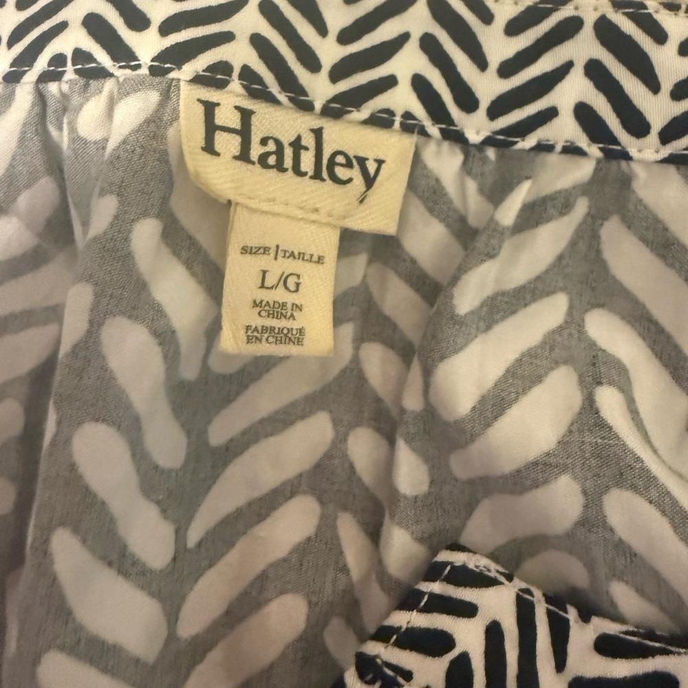 Hatley Black White Cotton Tunic Dress Coverup L Large Boho Print 3/4 Sleeve - Picture 7 of 9